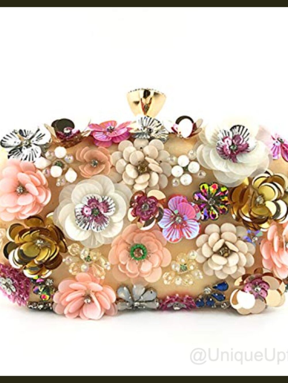Flower Clutch Evening Handbag 3D Floral Beaded Satin Chain Strap Wedding Party